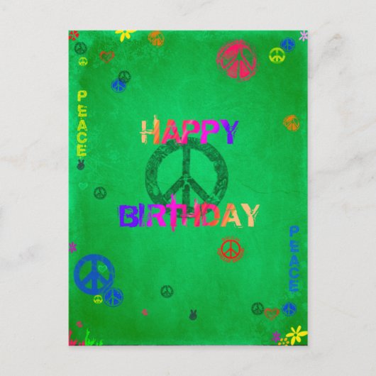 Postale Carte d'anniversaire hippie heureuse (Devant)