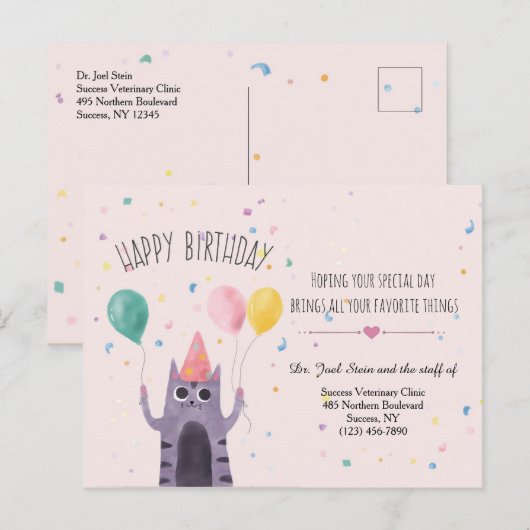 Postale Carte d'anniversaire Kitty (Devant / Derrière)