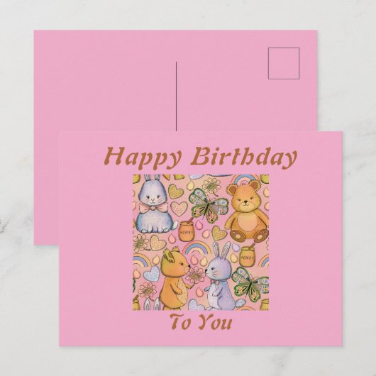 Postale Carte d'anniversaire lapin et ours (Devant / Derrière)