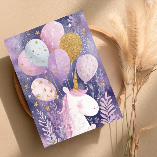 Postale Carte d'anniversaire licorne élégante – Pastel et