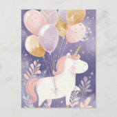 Postale Carte d'anniversaire licorne ludique – Rose et Or (Devant)