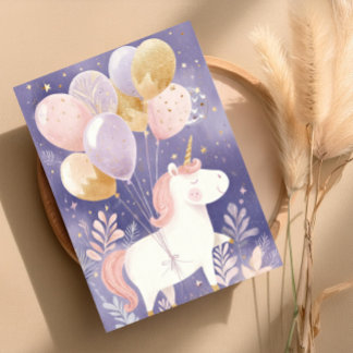 Postale Carte d'anniversaire licorne ludique – Rose et Or