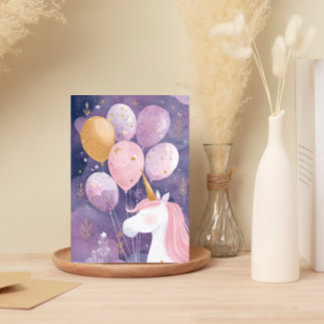 Postale Carte d'anniversaire licorne magique Ballon rose e