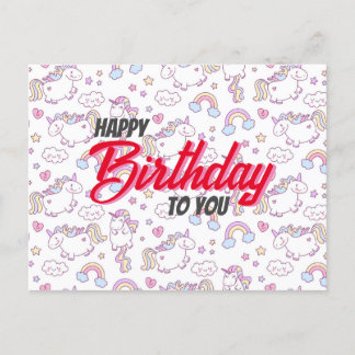 Postale carte d'anniversaire licorne mignonne