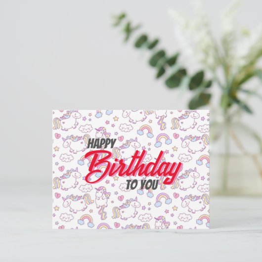 Postale carte d'anniversaire licorne mignonne (Debout devant)