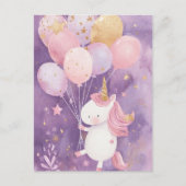 Postale Carte d'anniversaire licorne mignonne – Ballons ro (Devant)