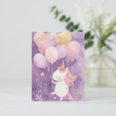 Postale Carte d'anniversaire licorne mignonne – Ballons ro (Debout devant)