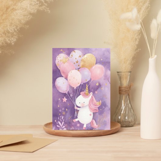 Postale Carte d'anniversaire licorne mignonne – Ballons ro