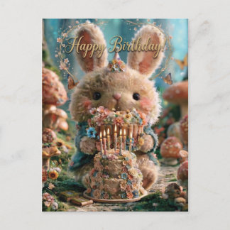 Postale Carte d'anniversaire magique avec un lapin