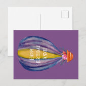 Postale Carte d'anniversaire Montgolfière et fleurs (Devant / Derrière)