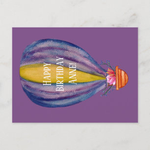 Postale Carte d'anniversaire Montgolfière et fleurs