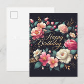 Postale Carte d'anniversaire - motif floral (Devant / Derrière)