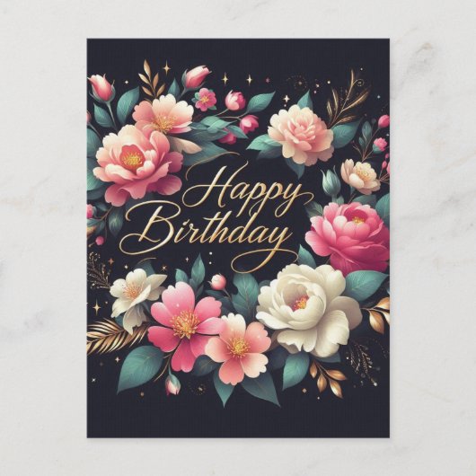 Postale Carte d'anniversaire - motif floral (Devant)
