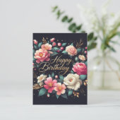 Postale Carte d'anniversaire - motif floral (Debout devant)