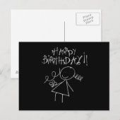 Postale Carte d'Anniversaire, Noir avec graphique blanc (Devant / Derrière)