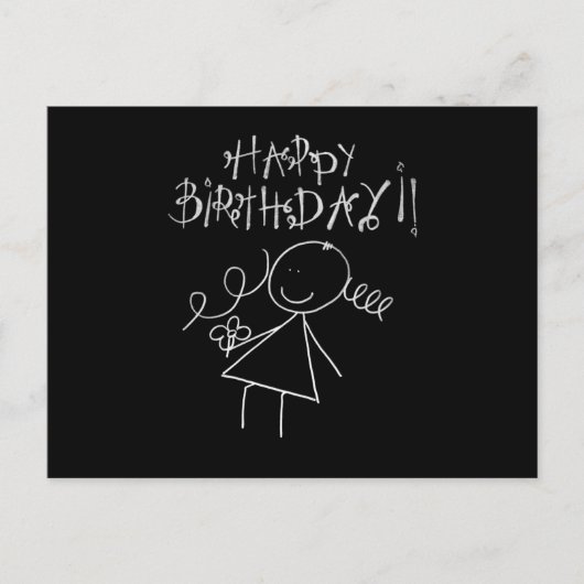 Postale Carte d'Anniversaire, Noir avec graphique blanc (Devant)