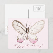 Postale Carte d'anniversaire Papillon Blush Élégant (Devant / Derrière)
