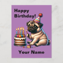 Carte d'anniversaire personnalisable pour Pug