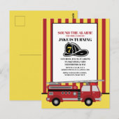 Postale Carte d'anniversaire Pompiers Camion Rayé Rouge Ja (Devant / Derrière)