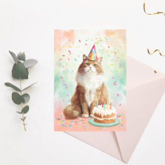 Postale Carte d'anniversaire pour chat - Chat de fête mign