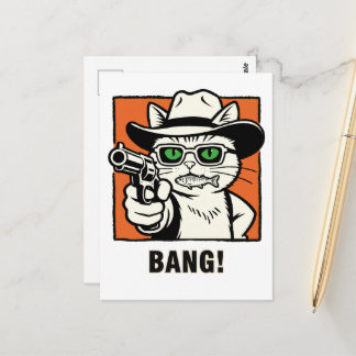Postale Carte d'anniversaire pour chat cowboy - 'BANG' Hum