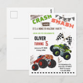 Postale Carte d'anniversaire pour enfant avec un camion mo (Devant / Derrière)