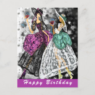 Postale Carte d'anniversaire pour femmes à boire du vin -