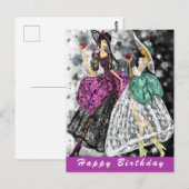 Postale Carte d'anniversaire pour femmes à boire du vin -  (Devant / Derrière)