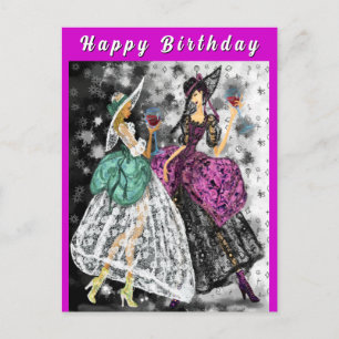 Postale Carte d'anniversaire pour femmes buvant du vin - À