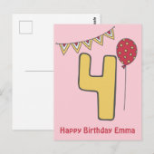 Postale Carte d'anniversaire pour les 4 ans de jolis enfan (Devant / Derrière)