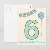 Postale Carte d'anniversaire pour les 6 ans de jolis enfan (Devant / Derrière)