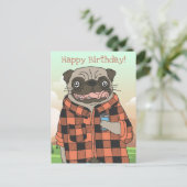 Postale Carte d'anniversaire Pug (Debout devant)