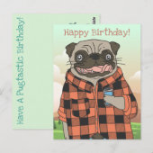 Postale Carte d'anniversaire Pug (Devant / Derrière)