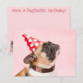 Postale Carte d'anniversaire Pug (Devant / Derrière)