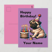 Postale Carte d'anniversaire Pug personnalisable (Devant / Derrière)