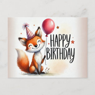 Postale Carte d'anniversaire Renard Sourire avec Ballon