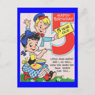 Postale Carte d'anniversaire rétro 5 ans