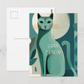 Postale Carte d'anniversaire rétro pour chat de milieu de  (Devant / Derrière)