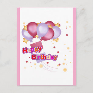 Postale Carte d'anniversaire rose avec ballon pour filles