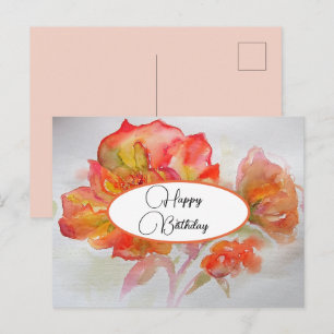 Postale Carte d'anniversaire Rose florale Rouge Jaune