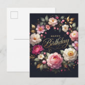 Postale Carte d'anniversaire : Thème floral vibrant (Devant / Derrière)