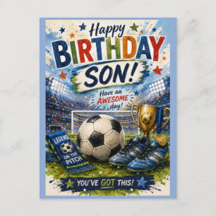 Postale carte d'anniversaire vibrante bleue sur le thème d