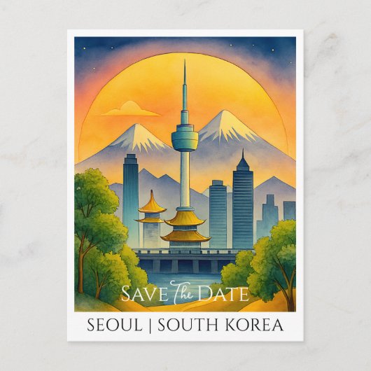 Postale Carte d'annonce de date | Séoul Corée du Sud aquar (Devant)