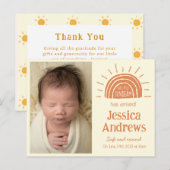 Postale carte d'annonce de naissance boho ensoleillée avec (Devant / Derrière)