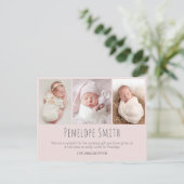 Postale carte d'annonce de naissance photo de bébé fille r (Debout devant)