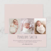 Postale carte d'annonce de naissance photo de bébé fille r (Devant / Derrière)