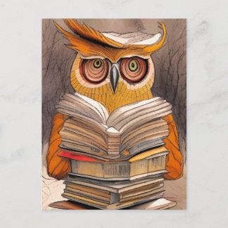 Postale Carte d'art - Lecture de hibou