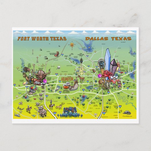 Postale Carte de bande dessinée de Dallas Fort Worth (Devant)