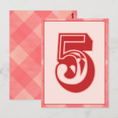 Postale Carte de bannière de typographie rose Numéro "5" (Devant / Derrière)