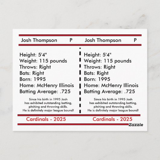 Postale Carte de baseball personnalisée unique (Dos)